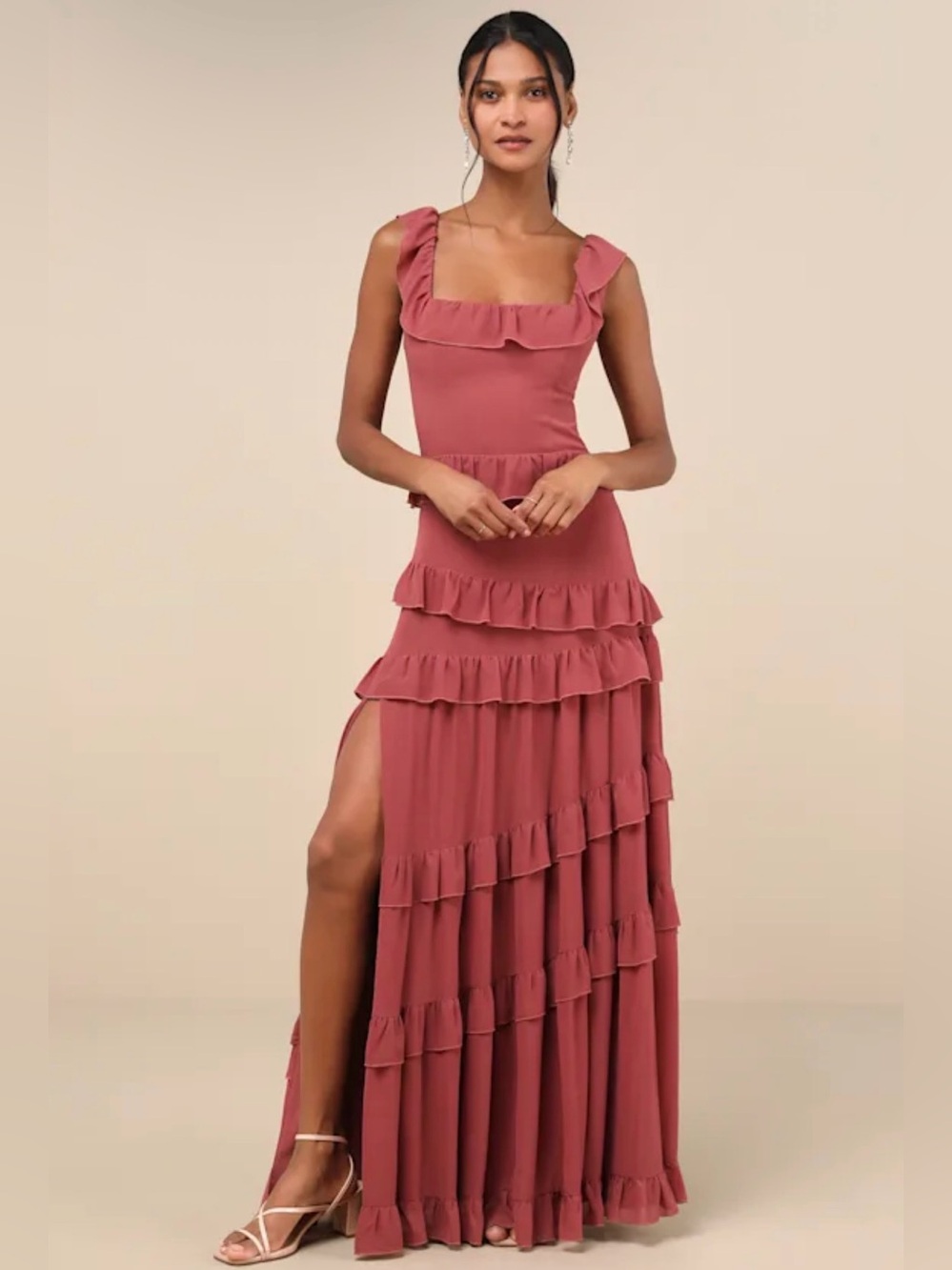 Lulu's Rusty Rose Ruffle Tiered Maxi Dress
New With Tags